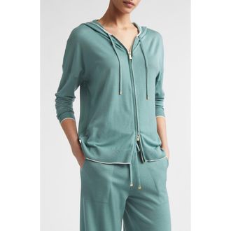 Eleventy Avalon Travel Merino Wool Full Zip Hoodie in White/jade at Nordstrom, Size X-Small