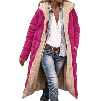 Generic Womens Winter Down Coat Fleece Lined Quilted Coats Long Puffer Jacket Knee Length Padded Jackets Warm Puff Outwear Outdoor Thick Overcoats Fleece Ski 