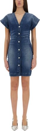 Moschino Denim Solid V Neck Mini Dress