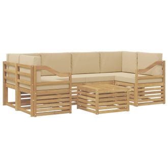vidaXL Conjunto De Sof&aacute;s De Exterior Con Coj&iacute;n 7 Pcs Y Beige Poli&eacute;ster Vidaxl