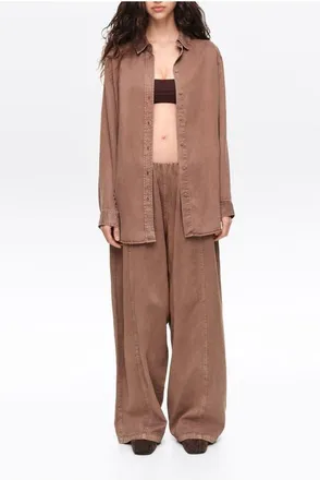 Bimba & Lola Fluid wide-leg denim trousers in Washed Brown at Nordstrom, Size Xx-Small