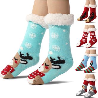Generic Christmas Slippers for Women Cute Warm Socks Thermal Ladies Non Slip Soft Home Non-Slip Bootee Winter Wool Socks Extra Warm Thermal Knit With Pompoms 