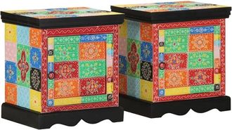 vidaXL Vidaxl - Bedside Cabinet 2 pcs Multicolour 40x35x45 cm Solid Wood Mango