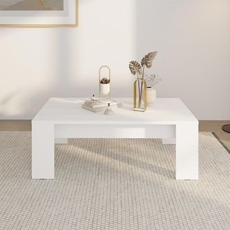 Dmora Mesa De Centro Bertona, Tablero Efecto Listones, Forma Rectangular, Color Blanco, 120x67x43h Cm Blanco