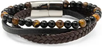 Cufflinks Inc. Mens Tigers Eye & Leather Bracelet in Brown at Nordstrom