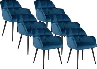 Pascal Morabito Conjunto de 6 sillas PEGA - Con reposabrazos - Terciopelo y metal - Azul