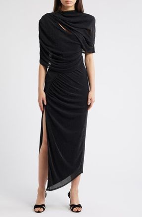 Black Halo Vionna Metallic Cutout Asymmetric Cocktail Dress in Glistening Black at Nordstrom, Size 10