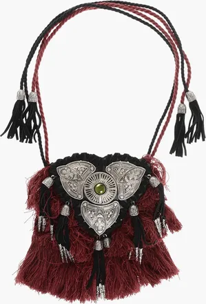 Dsquared2 Collana Plastron in Pelle e Metallo con Frange Dsquared2
