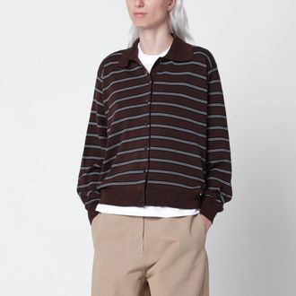 CORDERA Cardigan polo marrone a righe in cotone