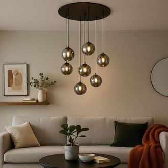 Globo Lighting Lampada a sospensione a LED 7 fiamme lampada a sospensione soggiorno pranzo lampada da tavolo vetro fum&eacute;, metallo nero, 7x 3,5W 350lm bianco caldo