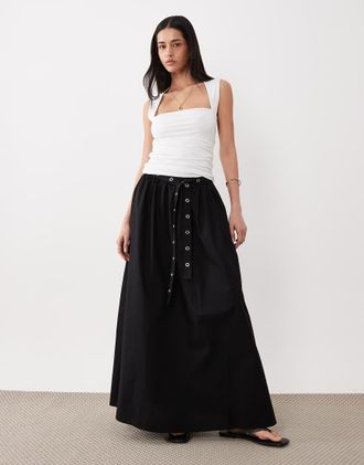 Boss Orange by Hugo Boss Vidol - Gonna lunga in popeline di cotone nera-Nero