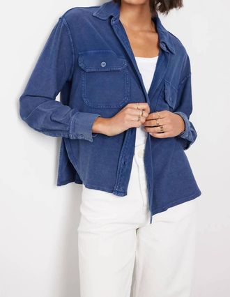 bobi Button Short Shacket In Blue