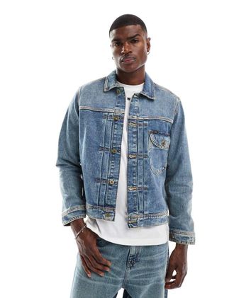 Lee cowboy denim jacket relaxed fit in mid wash-Blue
