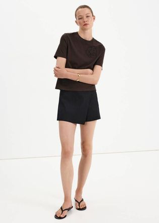 Mango Maglietta cotone ricami floreali marrone - Donna - XS - MANGO