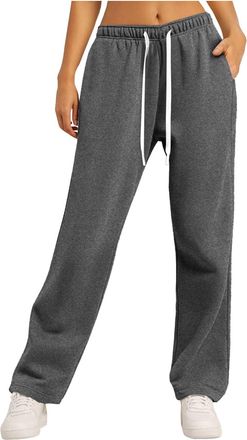 Generic Wide Leg Joggers Womens Fleeced Lined Sweatpants Straight Leg Ladies Cotton Joggers Warm Tracksuit Bottoms with Pockets Baggy Sports Trousers Jogging 
