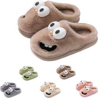 Generic Big Eye Dog Slippers Winter, Kissing Slippers for Couples, Cute 3d Cartoon Fluffy Big Eye Dog Dog Slipper (Khaki, Adult, Women, 7.5, Numeric Range, UK