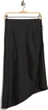 Leith Lace Trim Satin Midi Skirt in Black at Nordstrom Rack, Size X-Large