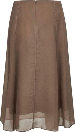 Brunello Cucinelli Beige Silk Midi Skirt