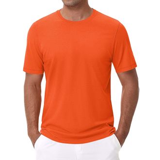 Generic Mens Short Sleeve T Shirts Classic Crew Neck Casual Shirt Summer Basic Lightweight Fashion Wicking Tees Tall (Orange, XXXL)