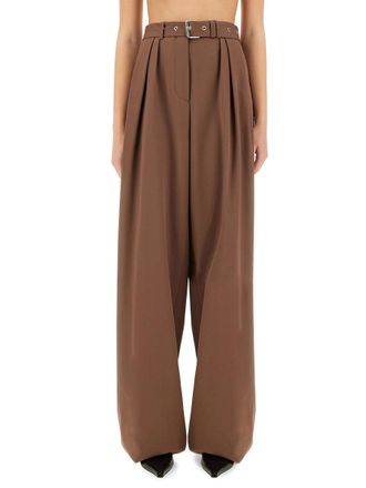 Dries Van Noten Womens Wideleg Pants With Belt - Brown Wool - Size EU 38 (Womens)