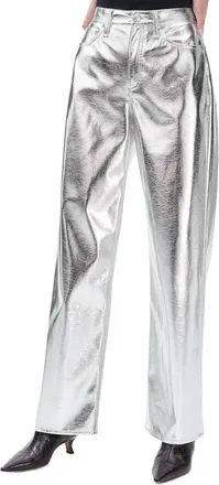 Rag & Bone Logan Faux Leather Wide Leg Pant In Silver