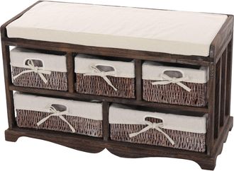 Hhg Nunca Usado] C&oacute;moda Y Banco Con 5 Cajones, 45x77x36cm, Aspecto Shabby, Vintage, Marr&oacute;n