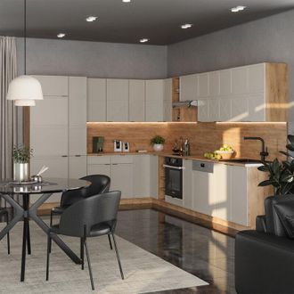 Vicco Cucina angolare completa Fame-Line, Grigio/beige/rovere dorato, 347 x 257 cm senza piano di lavoro, Vicco