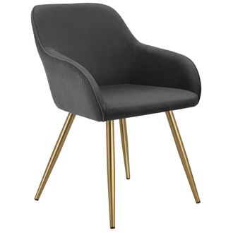 TecTake Silla de comedor con dise&ntilde;o de pana 58 x 62 x 82 cm antracita/oro