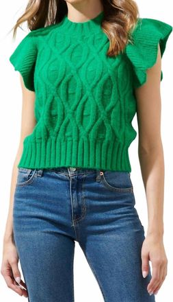 Sugarlips Tatum Flutter Sleeve Cable Knit Sweater Top In Green