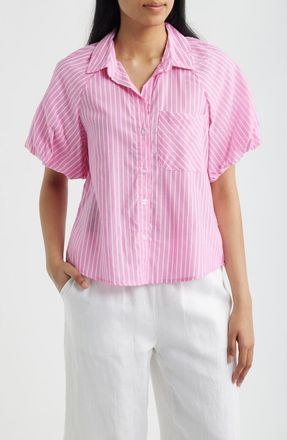 Beach Lunch Lounge Biance Bubble Sleeve Button-Up Top in Paradise Pink at Nordstrom, Size X-Large
