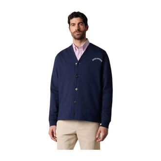 Brooks Brothers V-Neck Cotton Cardigan with Logo Print - male - Brooks Brothers - Cardigans - Blue - 2XL - Knitwear