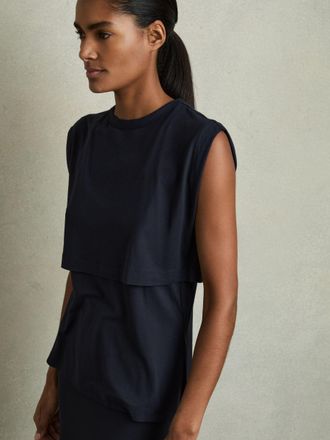 Reiss Navy Double-layer Sleeveless Top, XS