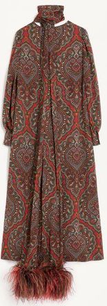 Valentino Abito Midi In Georgette Stampa Cachemire Voyage Imaginaire Con Piume Donna PARIS/MULTICOLOR 36