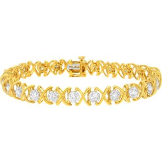 House of Brilliance 10K Yellow Gold Plated Silver 2 cttw Diamond X O X O Bracelet at Nordstrom