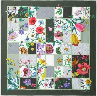 Gucci Foulard Gucci in twill di seta con monogram GG e motivo floreale