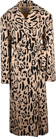 Sportmax Double-Breasted Animal Print Trench Coat With Lined Interior