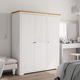 Berkfield Home Wardrobe BODO White & Brown 151.5x52x176.5cm Solid Wood Pine | Size: 151.5x52x176.5 cm
