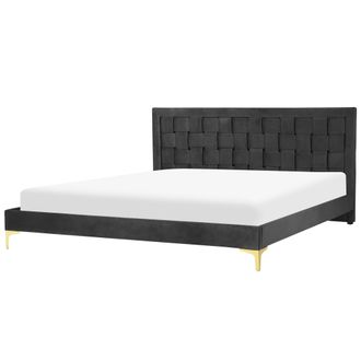 Beliani Cama Con Somier De Terciopelo Negro 180 X 200 Cm Cabecero Patas Limoux
