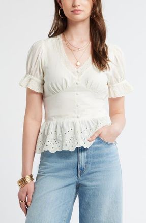 Treasure & Bond Cutwork Peplum Top in Ivory Egret at Nordstrom, Size Xx-Large