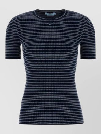 Prada embroidered stretch cotton blend striped t-shirt