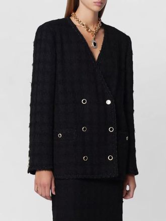 Alessandra Rich checked boucl&eacute; tweed double-breasted blazer
