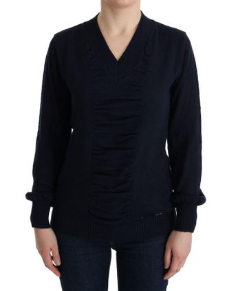 Costume National Blue V-Neck Lightweight Jumper Womens Sweater