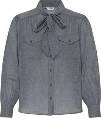 b.young Fimio Bow Shirt - Dames - Blouses & Shirts - Grijs - Maat: XS Katoen