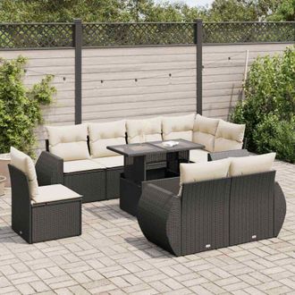vidaXL Set De Sof&aacute;s De Jard&iacute;n Con Cojines 9 Pzas Rat&aacute;n Sint&eacute;tico Negro Vidaxl