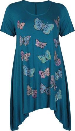 Generic New Womens Plus Big Size Swing Hem Short Sleeve Hanky Hem Butterfly Tunic Tops Sizes 14-28 (UK 22/24, TEAL)