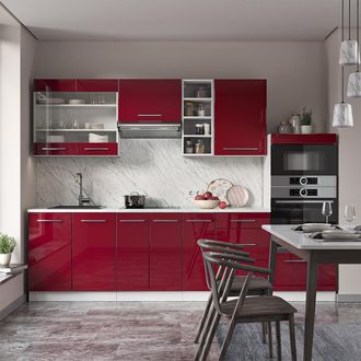 Vicco Mueble De Cocina Fame-line, Burdeos Brillo Intenso/blanco, 280 Cm, Et M&aacute;rmol