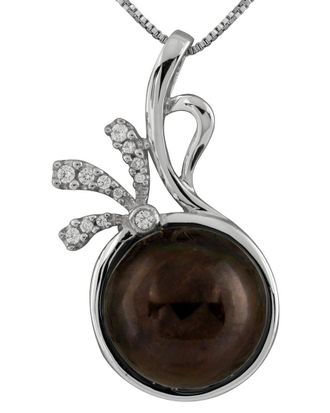 Splendid Pearls Silver 14-15Mm Pearl Cz Pendant