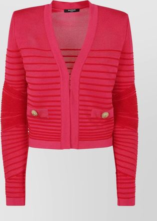 Balmain v-neck ribbed knit cardigan pockets