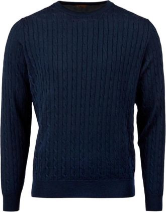 Stenstr&ouml;ms Kabel Gebreide Trui met Ronde Hals - Heren - Ronde hals truien - Blauw - S - Wol - Truien & Vesten