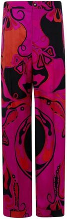 Pucci Zijden broek met wijde pijpen en print - Dames - Straight fit broeken - Veelkleurig - M - Broeken